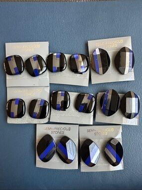 Vintage RETRO Semi Precious Stone Clip Earrings Bundle